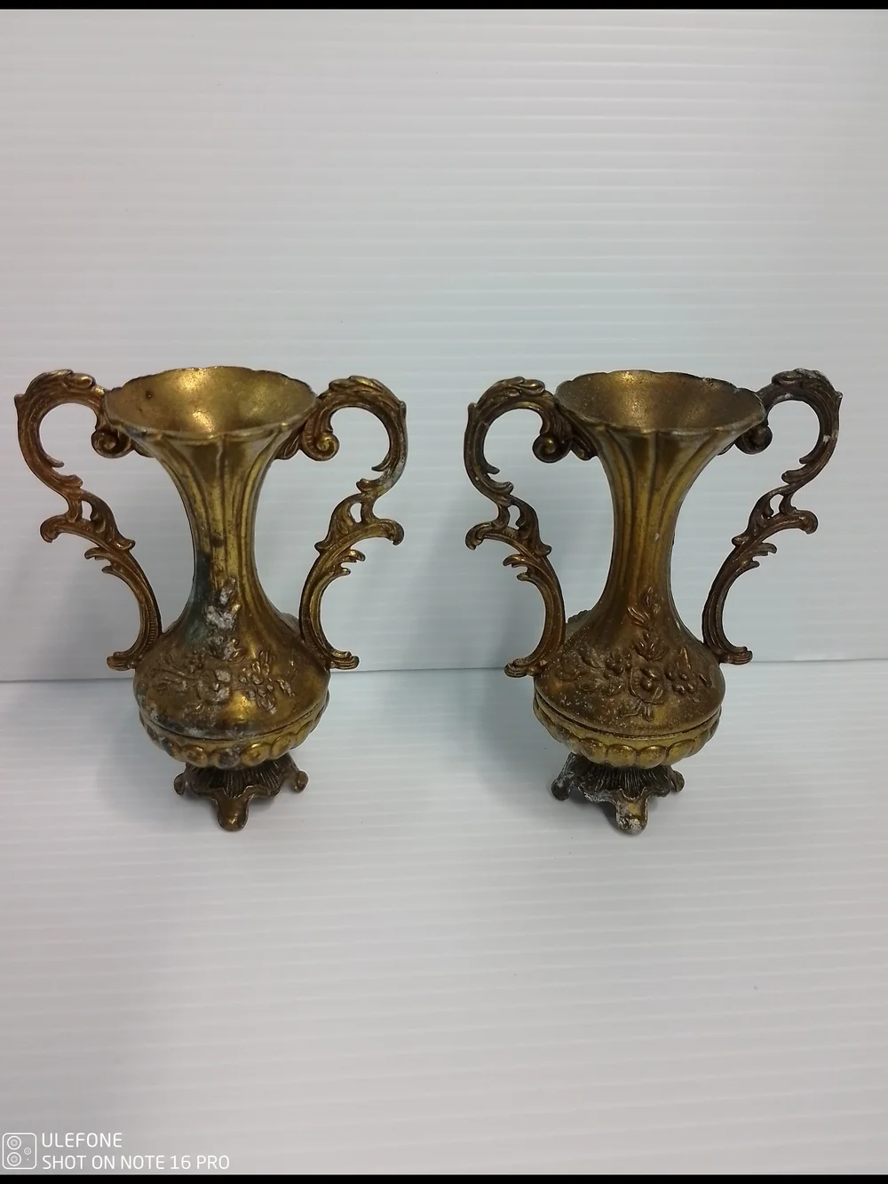 Gold Ornate Double-Handled Accent Vases - Pair